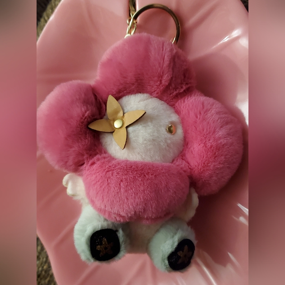 Pink Plush Flower Character Keychain